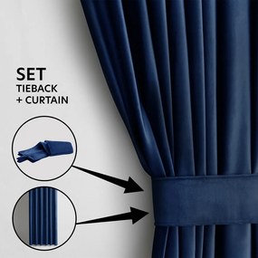 Draperie albastru-închis dimout (semi-opacă) din catifea 140x270 cm Eyelets – Restilo
