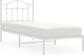vidaXL Cadru de pat metalic cu tăblie, alb, 90x190 cm