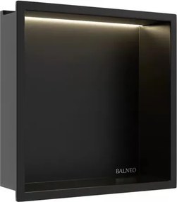 Raft incastrat patrat Balneo Wall-Box One LED cu rama 30x30x10 cm negru mat