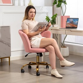 HOMCOM Scaun birou din catifea, scaun de machiaj cu spătar în petală, înălțime reglabilă, 69 x 64 x 80-90 cm, roz | Aosom Romania