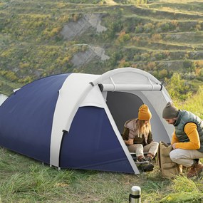 Outsunny Cort de camping 3/4 persoane în formă de dom ușor ventilat cu uși cu fermoar 320 x 240 x 130 cm bleu foncé gri deschis | Aosom Romania