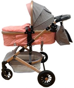 Carucior 3 in 1 reversibil cu scoica auto si geanta, 0-36 luni, Roz - CPC-10-roz