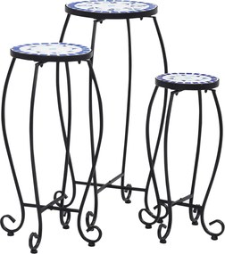 vidaXL Mese mozaic, 3 buc., albastru și alb, ceramică