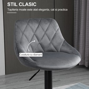 HOMCOM Scaun bar Reglabile in Inaltime cu Spatar, Greutate Suportata 120kg,51.5x48x83-104cm, gri | Aosom Romania