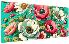 Tablou - Flori pe fundal albastru (120x50 cm)