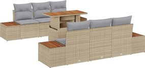vidaXL Set de canapele pentru grădină 7 pcs Bej Rattan poli