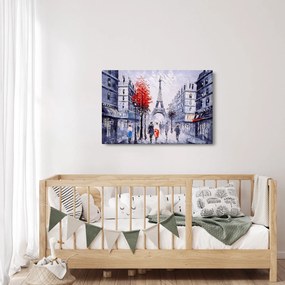Tablou - Străzi din Paris, pictură în ulei (90x60 cm)