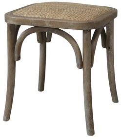 Taburet din lemn de cauciuc, rattan si rachita, cu aspect vintage , Old French