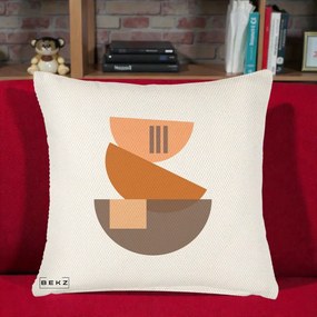 Perna Decorativa Geometric Bauhaus Boluri Portocaliu, 40x40 cm, Crem Reliefat, Husa Detasabila, Perna Inclusa, BEKZ®