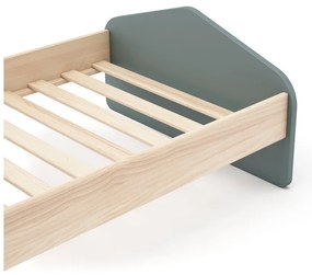 Pat pentru copii în culoare naturală/verde prăfuit cu aspect de lemn de pin cu somieră 90x190 cm Estefania – Marckeric