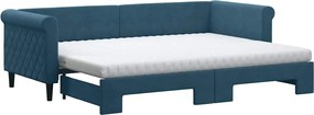 vidaXL Pat de zi cu extensie și saltea, albastru, 80x200 cm, catifea