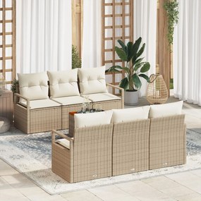 vidaXL Set de canapea pentru grădină 7 piese cu perne, Rattan poli bej, Acacia