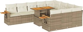 vidaXL Set canapele grădină perne 11 piese bej, poliratan/lemn acacia
