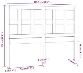 Tablie de pat, gri, 205,5x4x100 cm, lemn masiv de pin 1, Gri, 205.5 x 4 x 100 cm