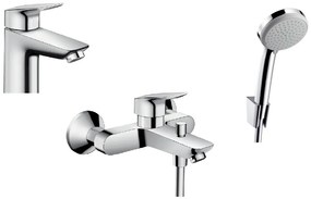 Set baterie cadă-duș Hansgrohe Logis 71400000, baterie lavoar Hansgrohe Logis 71100000, 27592000