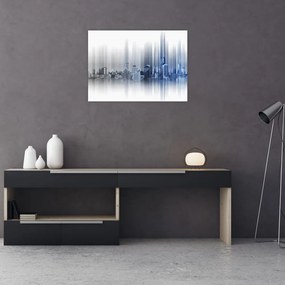 Tablou pe sticlă - Panorama orașului, albastru-gri (70x50 cm)