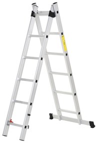 HOMCOM Scară multifuncțională din aluminiu 2,5 m, pliabilă și portabilă, picior antiderapant, greutate maximă 150 kg, argintiu | Aosom Romania