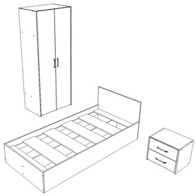 Set haaus V18, Pat 200 x 90 cm, Stejar Alb/Antracit