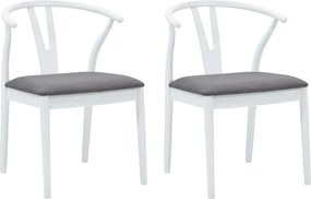 vidaXL Scaun de sufragerie 2 pcs Alb și gri Lemn Solid de Cauciuc