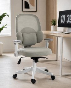 LUMBARIS 871– Scaun Ergonomic cu Suport Lombar Triplu Ajustabil, Cotiere Reglabile, Spătar Mesh, Înclinare 90°–135°, Gri/Alb