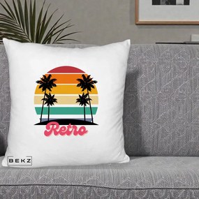 Perna Decorativa Retro Sunset Palmieri, 40x40 cm, Alb Pufos, Husa Detasabila, Perna Inclusa, BEKZ®