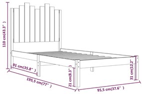 Cadru de pat Single 3FT, gri, 90x190 cm, lemn masiv de pin Gri, 90 x 190 cm
