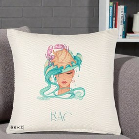Perna Personalizata Zodie Rac, 40x40 cm, Crem Reliefat, Husa Detasabila, Perna Inclusa, BEKZ®