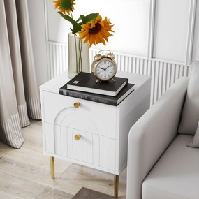 HOMCOM Lot de 2 noptiere cu 2 sertare și picioare din oțel pentru cameră de zi, dormitor - 40 x 35 x 50 cm, alb | Aosom Romania