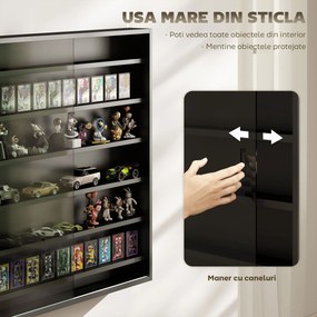 HOMCOM Dulap Tip Vitrină de Expoziție cu Rafturi Reglabile, Montată pe Perete, Negru | Aosom Romania