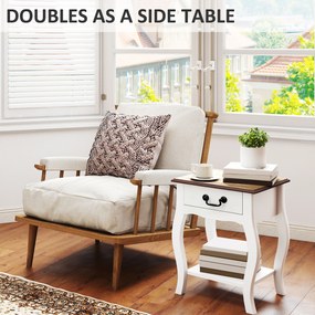 HOMCOM Noptieră Modernă cu Sertar și Raft Deschis din Lemn Alb și Lemn Natural | Aosom Romania