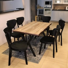 Set Masa Barton din MDF cu 4 Scaune  din metal, culaore negru, 140 cm