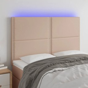 vidaXL Tăblie de pat cu LED, cappuccino, 144x5x118/128 cm, piele eco