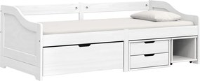 vidaXL Pat de zi cu 3 sertare "IRUN", alb, 90x200 cm, lemn masiv pin
