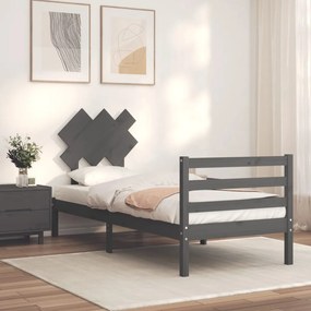 3195273 vidaXL Cadru de pat cu tăblie, gri, 90x200 cm, lemn masiv