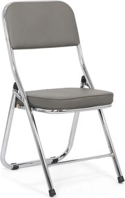 Scaun pliant gri HRC 607 din piele sintetică și cadru metalic cromat