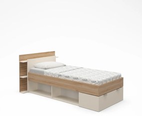 Pat alb/în culoare naturală cu aspect de lemn de stejar cu spațiu de depozitare fără somieră 90x200 cm Albo – Marckeric