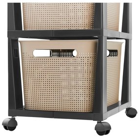 Etajeră pe roți neagră/bej din plastic 30x77 cm Brisen - Rotho