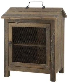 Dulăpior din lemn reciclat, natur, cu plasă metalică, aspect vintage