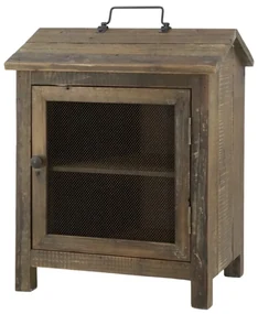 Dulăpior din lemn reciclat, natur, cu plasă metalică, aspect vintage