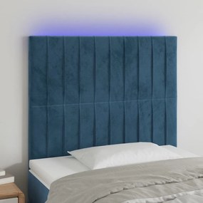3122708 vidaXL Tăblie de pat cu LED, albastru închis, 100x5x118/128cm, catifea