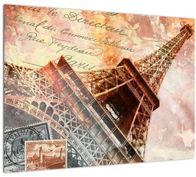 Tablou pe sticlă - Turnul Eiffel în stil vintage (70x50 cm)