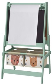 Tablă pentru copii 3 în 1 AIYAPLAY cu 2 containere, șevalet de artă din lemn pentru copii 3-8 ani, 54x46,5x93cm, de culoare verde | Aosom Romania