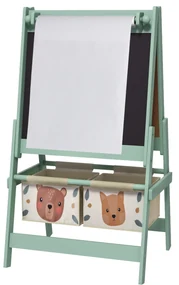 Tablă pentru copii 3 în 1 AIYAPLAY cu 2 containere, șevalet de artă din lemn pentru copii 3-8 ani, 54x46,5x93cm, de culoare verde | Aosom Romania