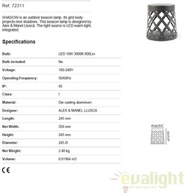 Mini stalp LED de exterior design modern ambiental IP65 SHADOW 25cm