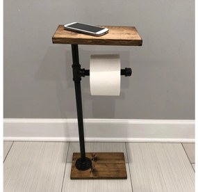 Suport pentru hârtie igienică cu spațiu de depozitare pentru telefon Nenanu 9 (nuc + negru). 1094488