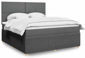 vidaXL Pat box spring cu saltea, gri închis, 180x200 cm, textil
