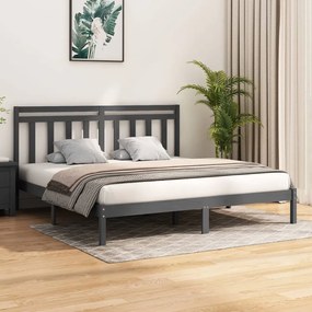 vidaXL Cadru de pat, gri, 200x200 cm, lemn masiv