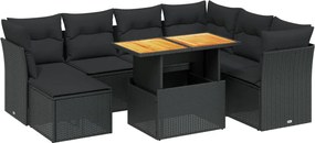 vidaXL Set mobilier de grădină cu perne, 8 piese, negru, poliratan