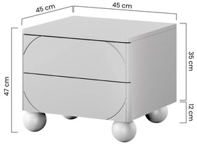 Noptieră Sonatia II 45 cm cu două sertare pe picioare tip bilă - cașmir