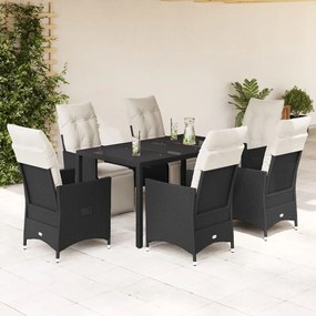 3276866 vidaXL Set mobilier de grădină cu perne, 7 piese, negru, poliratan